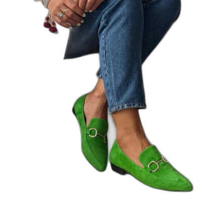 Comfortable Green Suede Loafers for Women with Pointed Toe Casual Style