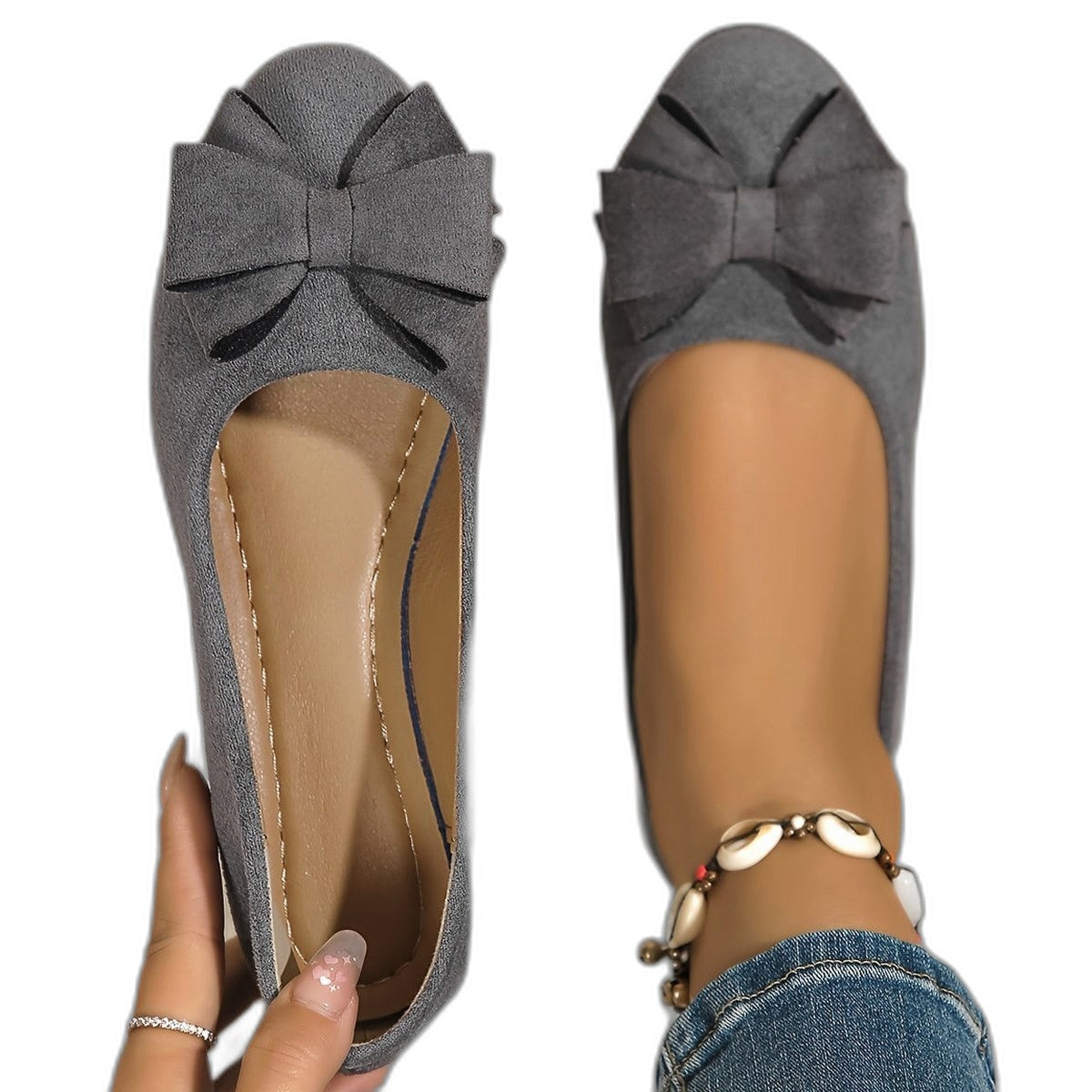 Comfortable Grey Ballet Flats for Women with Closed Toe Casual Style