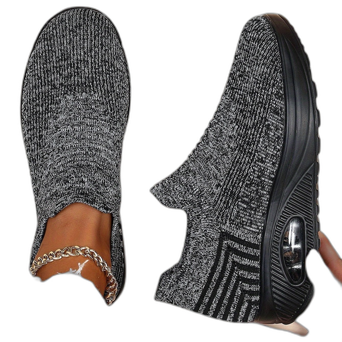 Comfortable Grey Knit Sneakers for Women with Platform Closed Toe Casual Style