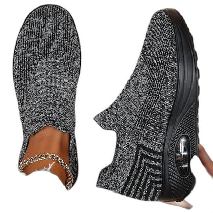 Comfortable Grey Knit Sneakers for Women with Platform Closed Toe Casual Style