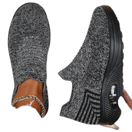 Comfortable Grey Knit Sneakers for Women with Platform Closed Toe Casual Style
