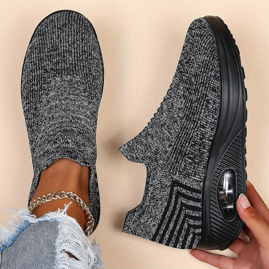Comfortable Grey Knit Sneakers for Women with Platform Closed Toe Casual Style