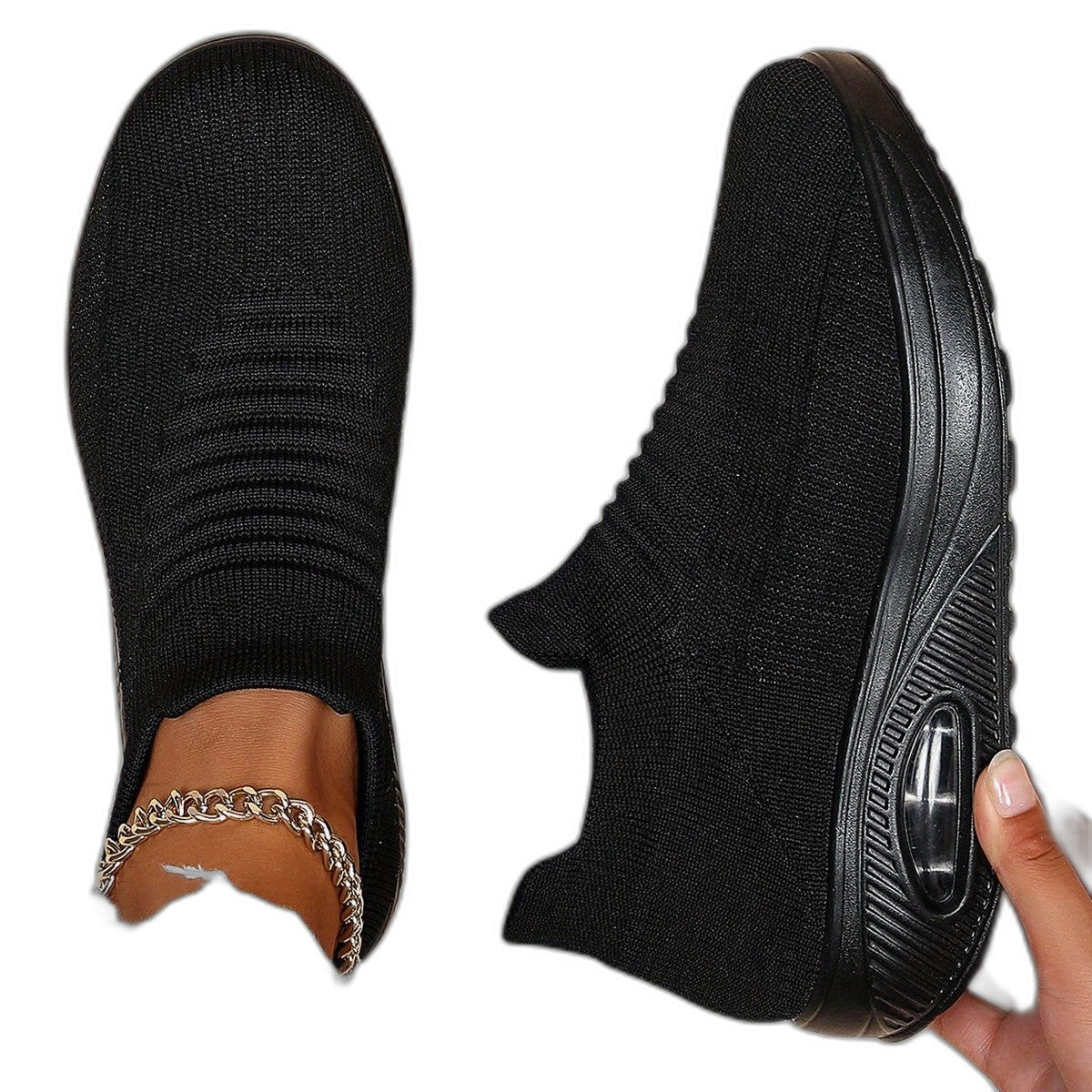 Comfortable Grey Knit Sneakers for Women with Platform Closed Toe Casual Style