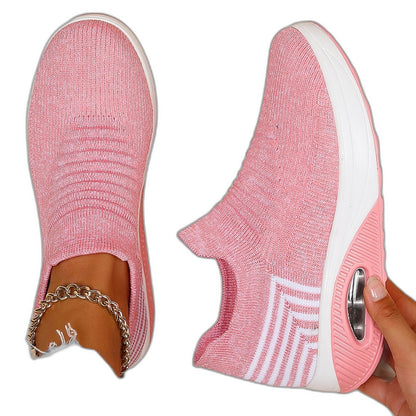 Comfortable Grey Knit Sneakers for Women with Platform Closed Toe Casual Style