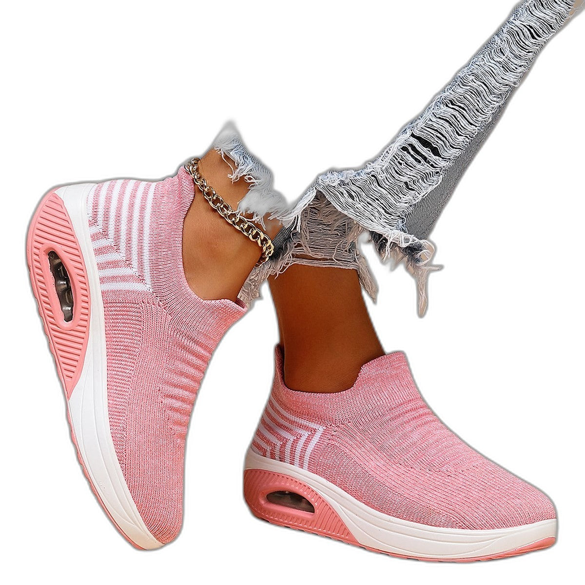 Comfortable Grey Knit Sneakers for Women with Platform Closed Toe Casual Style