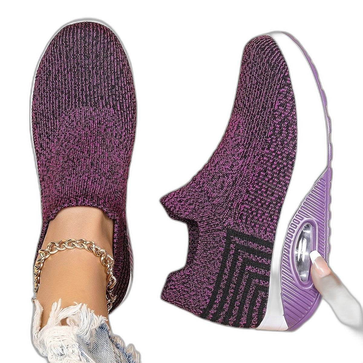 Comfortable Grey Knit Sneakers for Women with Platform Closed Toe Casual Style