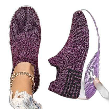 Comfortable Grey Knit Sneakers for Women with Platform Closed Toe Casual Style