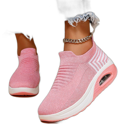 Comfortable Grey Knit Sneakers for Women with Platform Closed Toe Casual Style