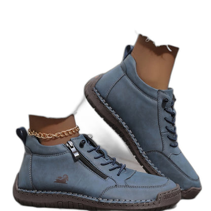 Comfortable Grey Leather Ankle Boots for Women with Closed Toe Casual Style