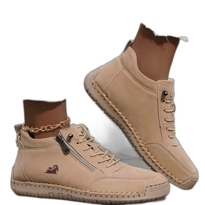 Comfortable Grey Leather Ankle Boots for Women with Closed Toe Casual Style