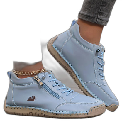 Comfortable Grey Leather Ankle Boots for Women with Closed Toe Casual Style