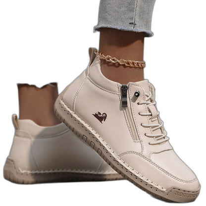 Comfortable Grey Leather Ankle Boots for Women with Closed Toe Casual Style
