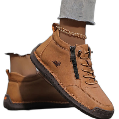 Comfortable Grey Leather Ankle Boots for Women with Closed Toe Casual Style