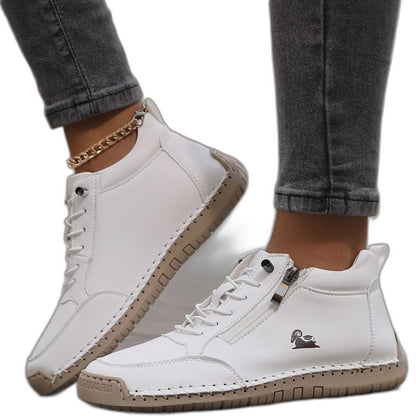 Comfortable Grey Leather Ankle Boots for Women with Closed Toe Casual Style