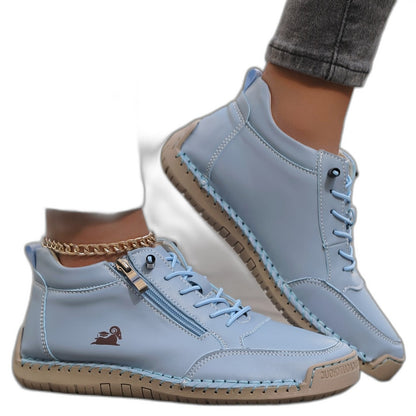 Comfortable Grey Leather Ankle Boots for Women with Closed Toe Casual Style