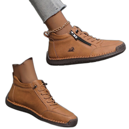 Comfortable Grey Leather Ankle Boots for Women with Closed Toe Casual Style