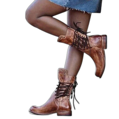 Comfortable Grey Leather Ankle Boots for Women with Closed Toe Lace Up Studded Casual Style