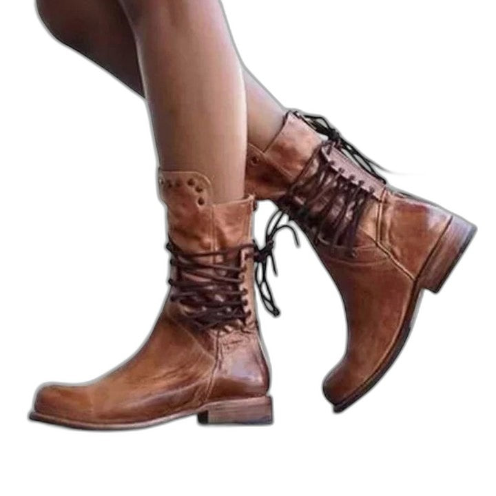 Comfortable Grey Leather Ankle Boots for Women with Closed Toe Lace Up Studded Casual Style