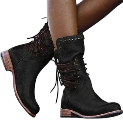 Comfortable Grey Leather Ankle Boots for Women with Closed Toe Lace Up Studded Casual Style