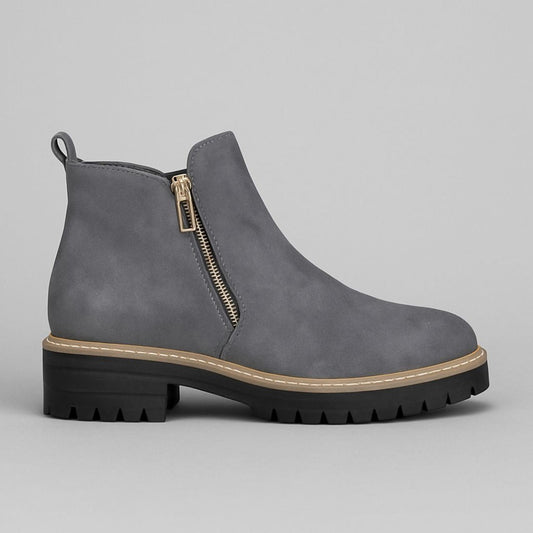 Comfortable Grey Suede Ankle Boots for Women with Closed Toe Casual Style