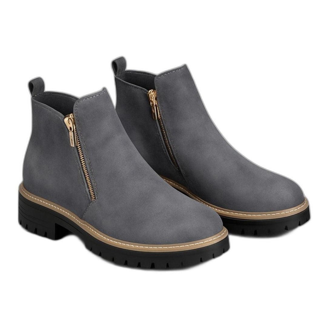 Comfortable Grey Suede Ankle Boots for Women with Closed Toe Casual Style