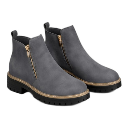Comfortable Grey Suede Ankle Boots for Women with Closed Toe Casual Style