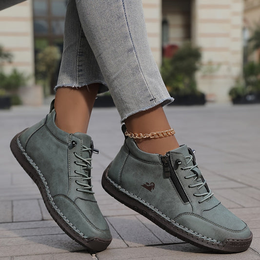 Comfortable Grey Suede Ankle Boots for Women with Closed Toe Lace Up Casual Style