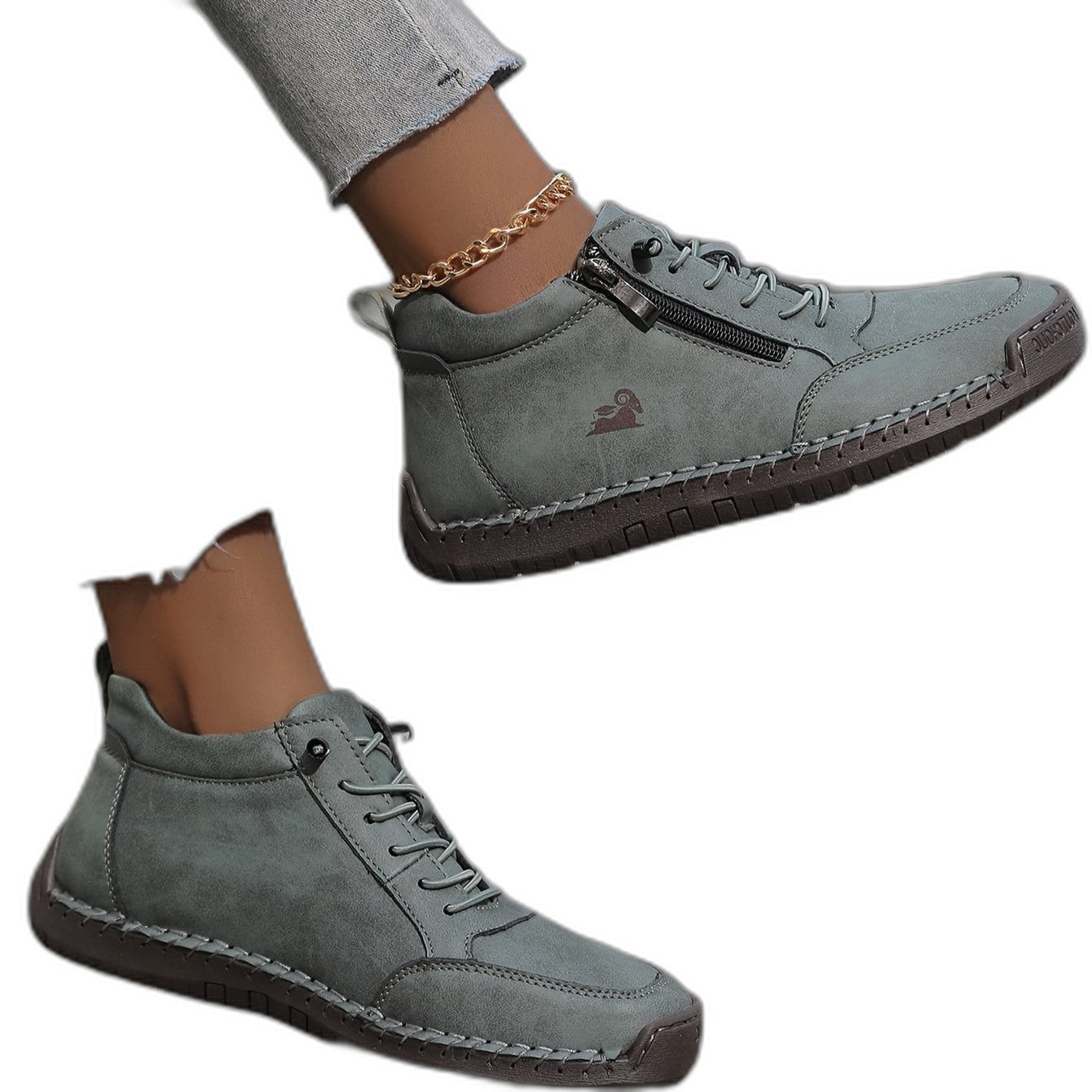 Comfortable Grey Suede Ankle Boots for Women with Closed Toe Lace Up Casual Style
