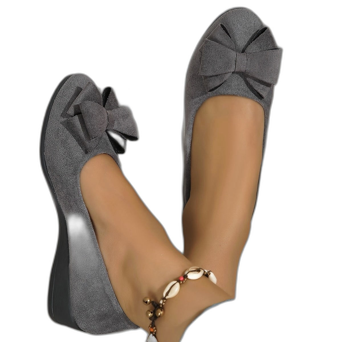 Comfortable Grey Suede Wedge Sandals for Women with Pointed Toe Casual Style
