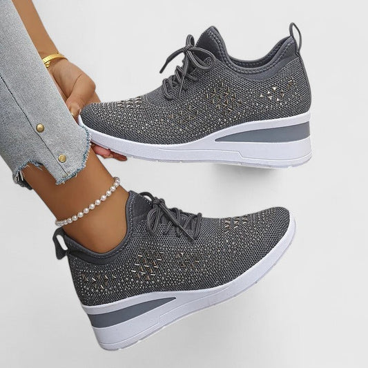 Comfortable Knit Sneakers for Women with Platform Closed Toe Lace Up Casual Style