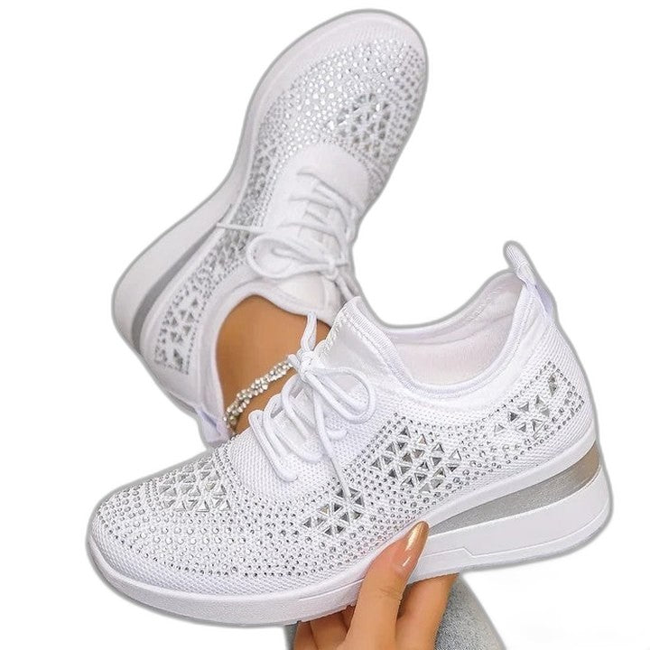 Comfortable Knit Sneakers for Women with Platform Closed Toe Lace Up Casual Style