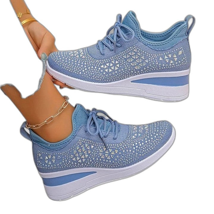 Comfortable Knit Sneakers for Women with Platform Closed Toe Lace Up Casual Style