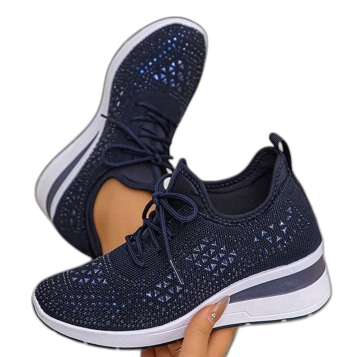 Comfortable Knit Sneakers for Women with Platform Closed Toe Lace Up Casual Style