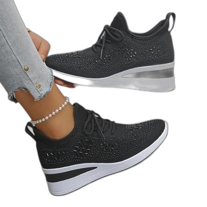 Comfortable Knit Sneakers for Women with Platform Closed Toe Lace Up Casual Style