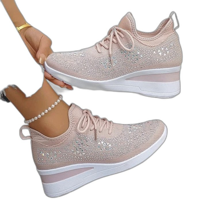 Comfortable Knit Sneakers for Women with Platform Closed Toe Lace Up Casual Style