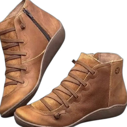 Comfortable Leather Ankle Boots for Women with Closed Toe Lace Up Casual Style