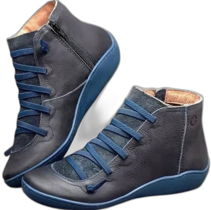 Comfortable Leather Ankle Boots for Women with Closed Toe Lace Up Casual Style