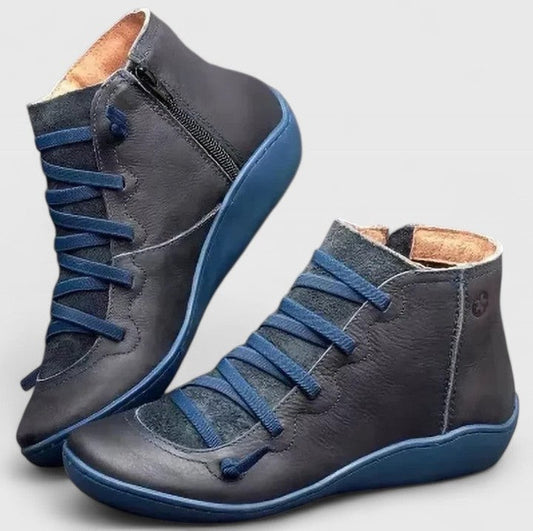 Comfortable Leather Ankle Boots for Women with Closed Toe Lace Up Casual Style