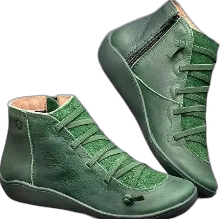 Comfortable Leather Ankle Boots for Women with Closed Toe Lace Up Casual Style