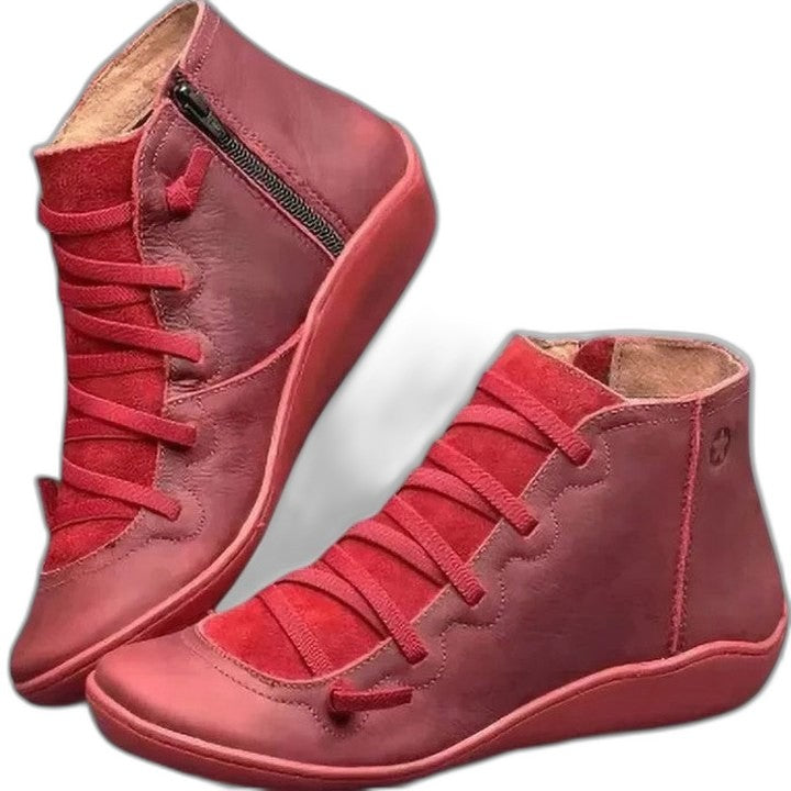 Comfortable Leather Ankle Boots for Women with Closed Toe Lace Up Casual Style