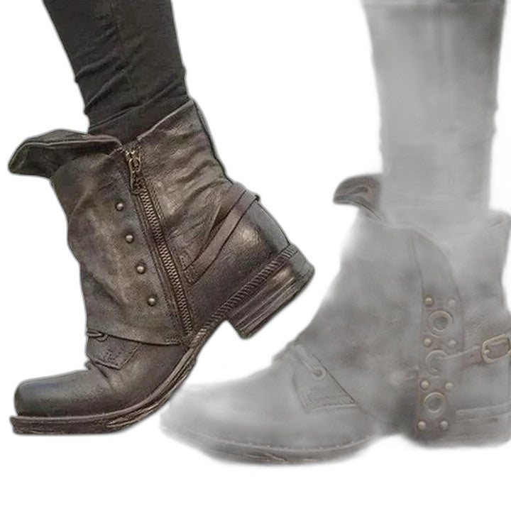 Comfortable Leather Ankle Boots for Women with Closed Toe Studded Casual Style