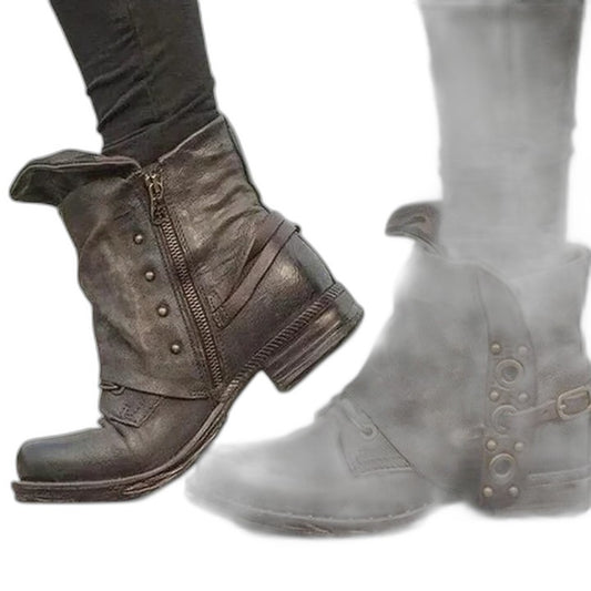 Comfortable Leather Ankle Boots for Women with Closed Toe Studded Casual Style