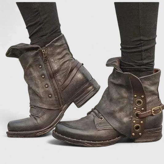 Comfortable Leather Ankle Boots for Women with Closed Toe Studded Casual Style