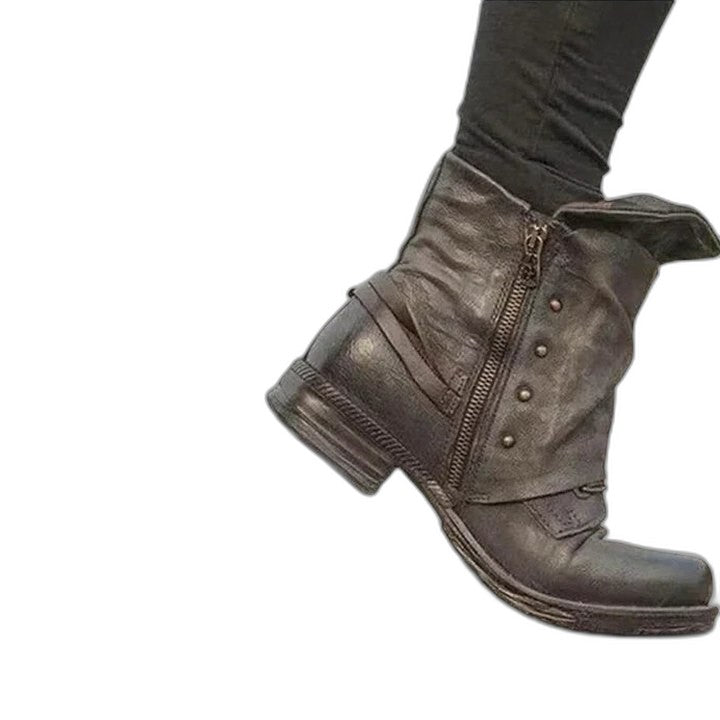 Comfortable Leather Ankle Boots for Women with Closed Toe Studded Casual Style