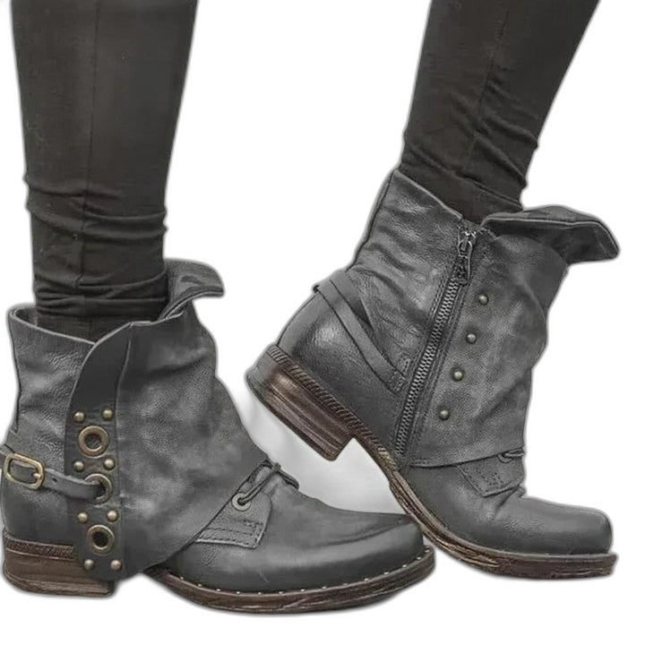 Comfortable Leather Ankle Boots for Women with Closed Toe Studded Casual Style