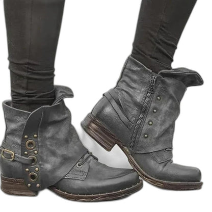 Comfortable Leather Ankle Boots for Women with Closed Toe Studded Casual Style