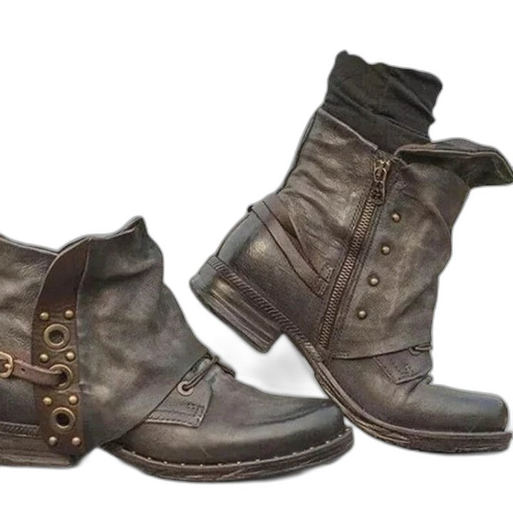 Comfortable Leather Ankle Boots for Women with Closed Toe Studded Casual Style