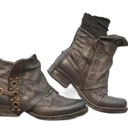 Comfortable Leather Ankle Boots for Women with Closed Toe Studded Casual Style