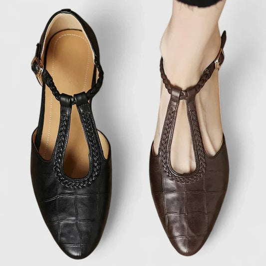Comfortable Leather Flats for Women with Ankle Strap Pointed Toe Casual Style