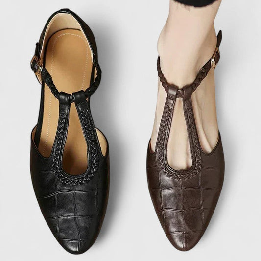 Comfortable Leather Flats for Women with Ankle Strap Pointed Toe Casual Style